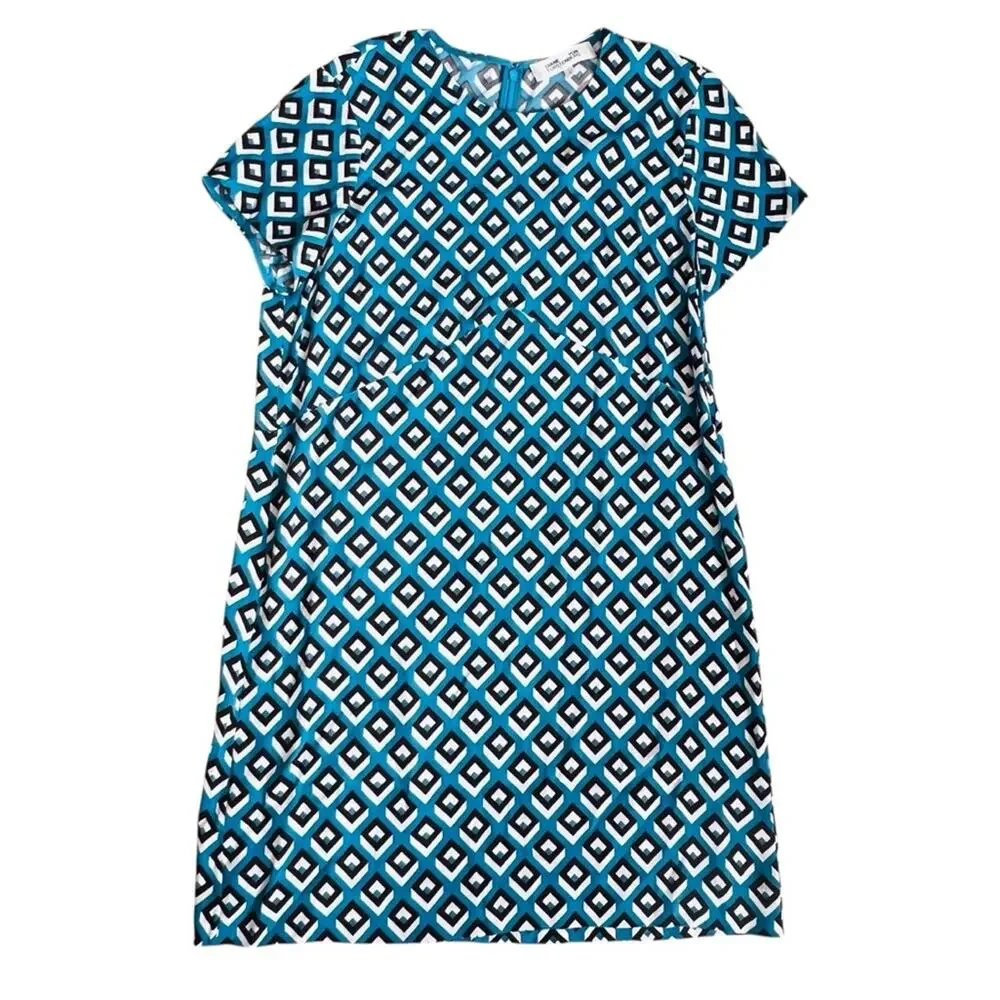 Diane Von Furstenberg Women’s Sz L Blue Geometric Print Carlotta Mini Dress - Picture 3 of 13